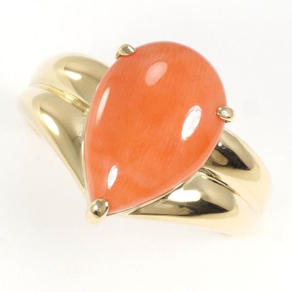 K18 Yellow Gold Coral Ring Size 14 in Pristine Condition