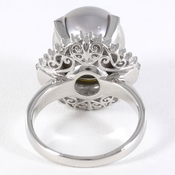 PT900 Platinum Ring with Black Pearl and Diamond in Excellent Condition