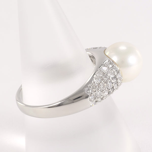 PT900 Platinum Ring with Akoya Pearl and Diamond in Excellent Condition