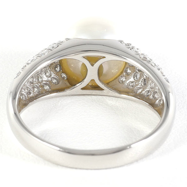 PT900 Platinum Ring with Akoya Pearl and Diamond in Excellent Condition