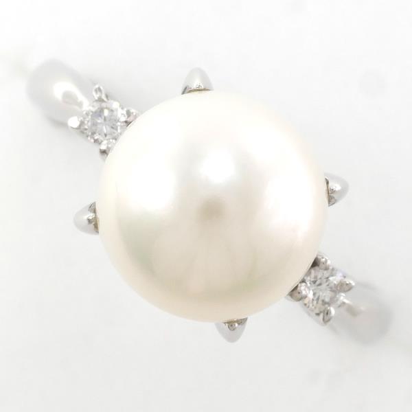 PT900 Platinum Pearl Ring 10.5 Size with Diamond in Excellent Condition