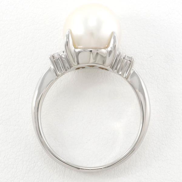 PT900 Platinum Pearl Ring 10.5 Size with Diamond in Excellent Condition