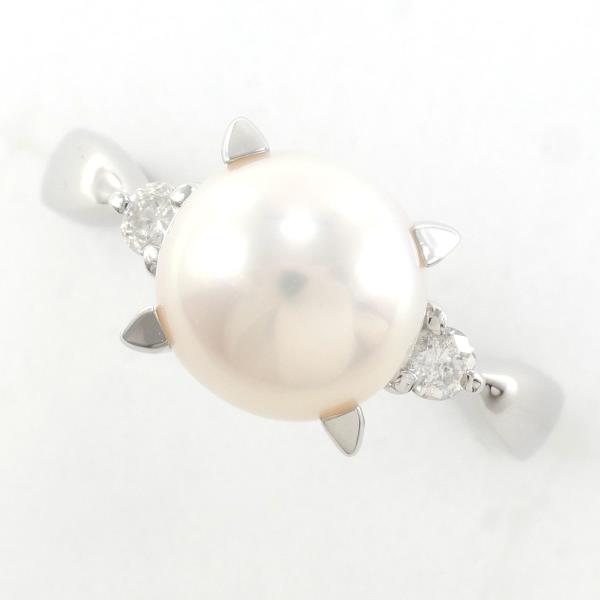 PT900 Platinum Pearl Ring with Diamond in Excellent Condition