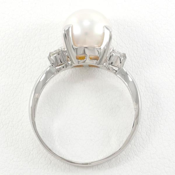 PT900 Platinum Pearl Ring with Diamond in Excellent Condition