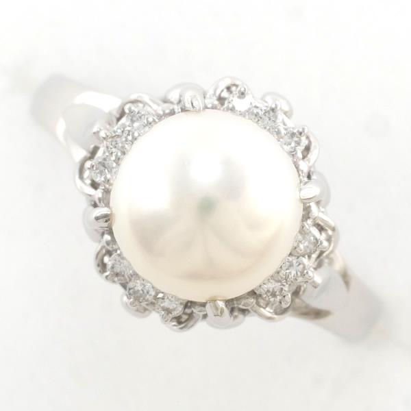 PT900 Platinum Pearl Ring with Diamond in Excellent Condition