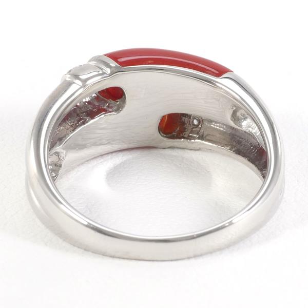 PT900 Platinum Ring with Coral and Diamond in Excellent Condition