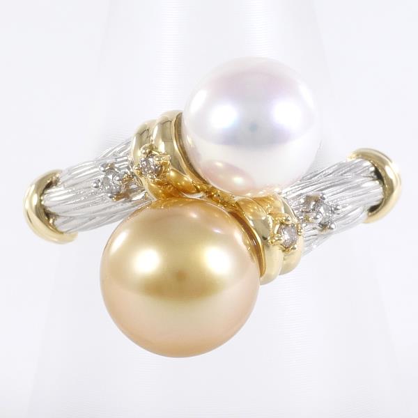 PT950 K18YG Pearl Ring with Diamond in Excellent Condition