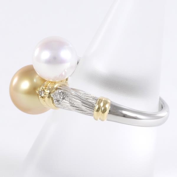 PT950 K18YG Pearl Ring with Diamond in Excellent Condition