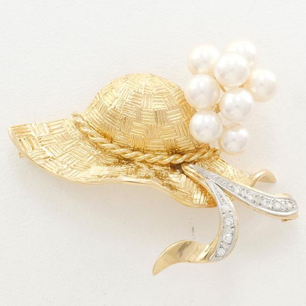 PT900 Platinum K18 Yellow Gold Pearl Brooch in Excellent Condition