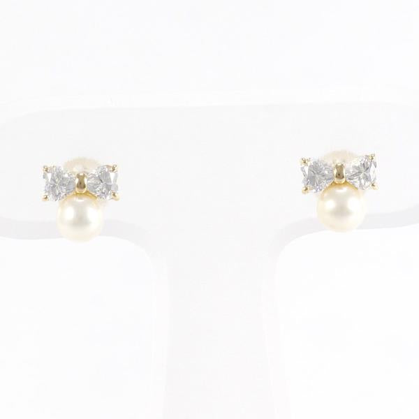 K18 Yellow Gold Pearl Zirconia Earrings in Great Condition