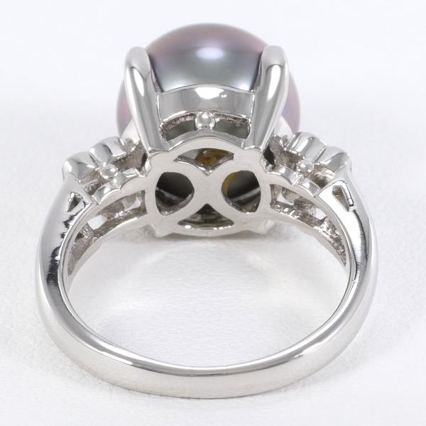 PT900 Platinum Ring with Black Pearl and Diamond in Excellent Condition