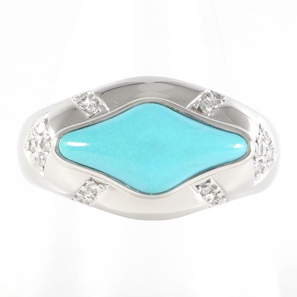 PT900 Platinum Ring with Turquoise and Diamond in Excellent Condition