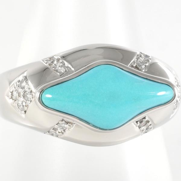 PT900 Platinum Ring with Turquoise and Diamond in Excellent Condition