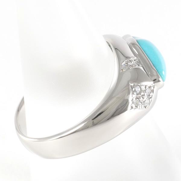 PT900 Platinum Ring with Turquoise and Diamond in Excellent Condition