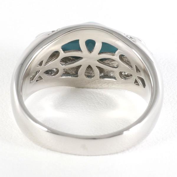 PT900 Platinum Ring with Turquoise and Diamond in Excellent Condition