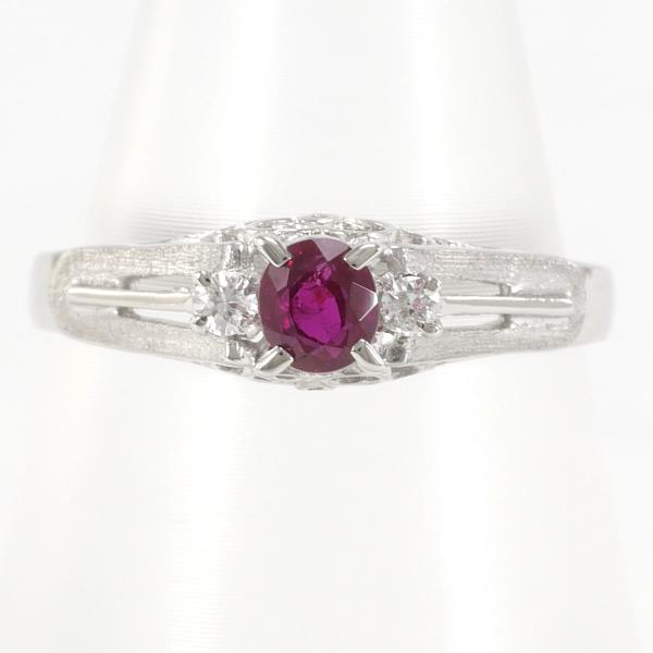 PT900 Platinum Ruby Ring 9号 0.33ct Diamond in Excellent Condition