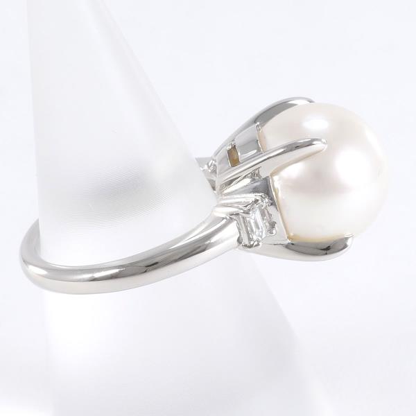 PT900 Platinum Ring with South Sea Pearl and Diamond in Excellent Condition