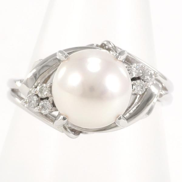 PT900 Platinum Ring 12.5 Pearl 9mm Diamond in Excellent Condition