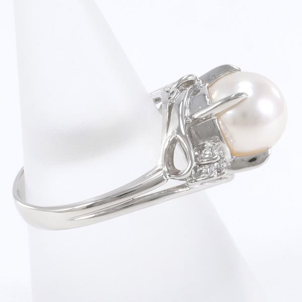 PT900 Platinum Ring 12.5 Pearl 9mm Diamond in Excellent Condition