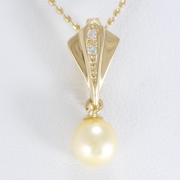 K18 Yellow Gold Pearl Diamond Necklace in Excellent Condition