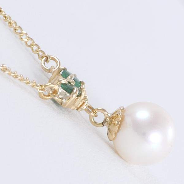 K18 Yellow Gold Pearl Emerald Diamond Necklace