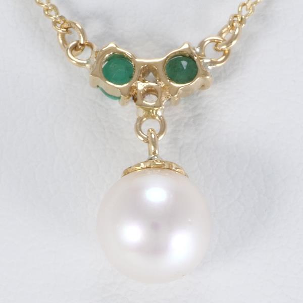 K18 Yellow Gold Pearl Emerald Diamond Necklace