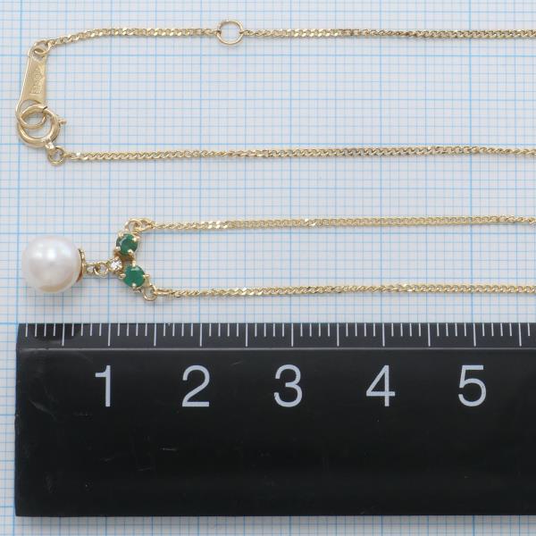 K18 Yellow Gold Pearl Emerald Diamond Necklace