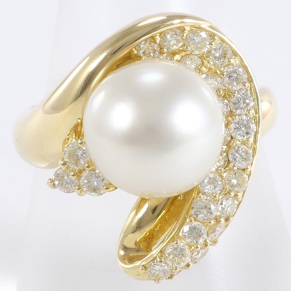 K18 Yellow Gold Ring with South Sea Pearl and Diamond in Excellent Condition