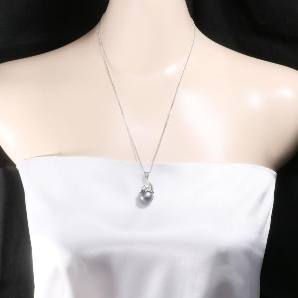 PT900 Platinum PT850 Necklace Black Pearl Diamond 0.18ct in Excellent Condition