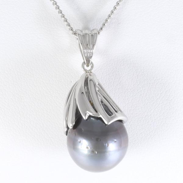 PT900 Platinum PT850 Necklace Black Pearl Diamond 0.18ct in Excellent Condition