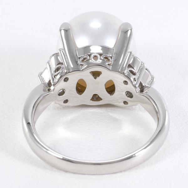 PT900 Platinum Ring with South Sea Pearl and Diamond in Excellent Condition