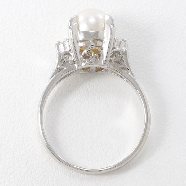 PT850 Platinum Pearl Ring with Diamond