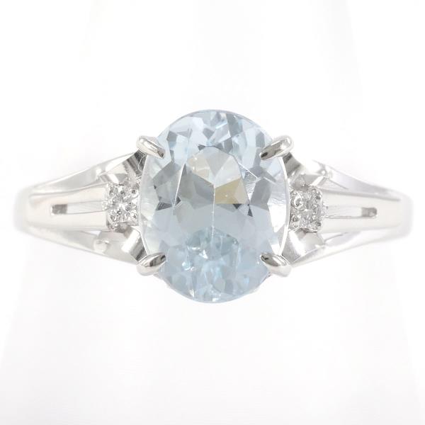 PT900 Platinum Aquamarine Diamond Ring Size 16 in Excellent Condition