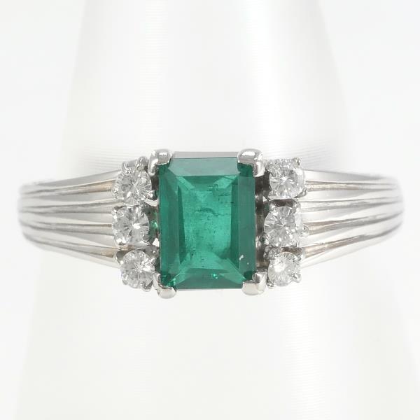 PT850 Platinum Ring with Synthetic Emerald and Diamond in Excellent Condition