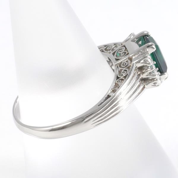 PT850 Platinum Ring with Synthetic Emerald and Diamond in Excellent Condition