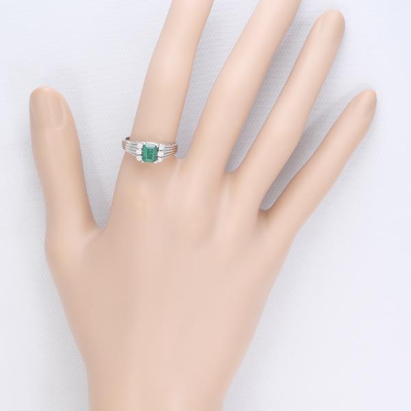 PT850 Platinum Ring with Synthetic Emerald and Diamond in Excellent Condition