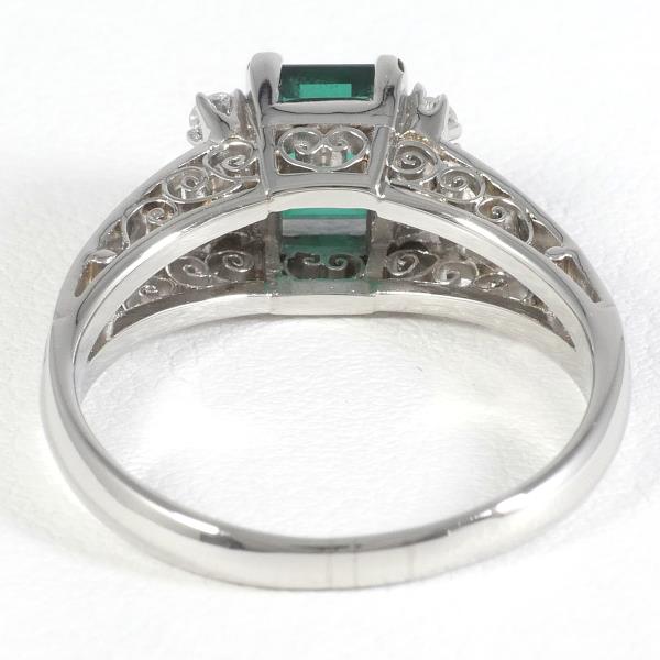 PT850 Platinum Ring with Synthetic Emerald and Diamond in Excellent Condition