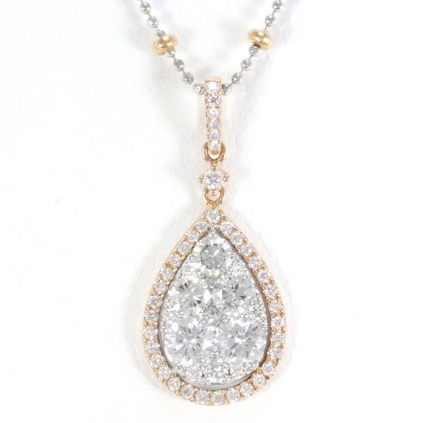 K18 Yellow/White/Pink Gold Diamond Necklace in Excellent Condition