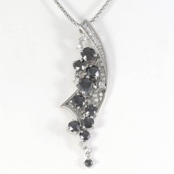 K18 White Gold Necklace with Black Diamond in Excellent Condition