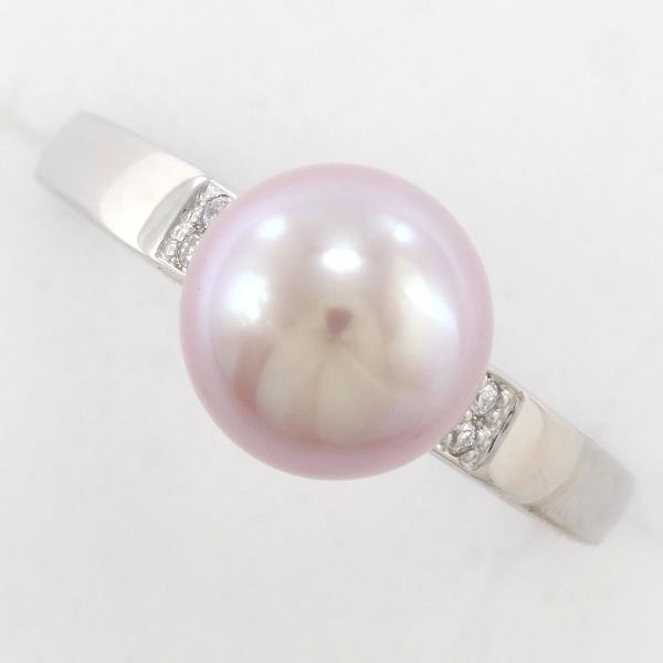 K18 White Gold Pearl Ring 13号 with Diamond in Excellent Condition