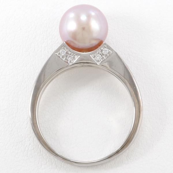 K18 White Gold Pearl Ring 13号 with Diamond in Excellent Condition