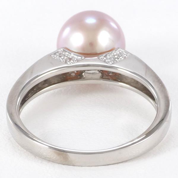 K18 White Gold Pearl Ring 13号 with Diamond in Excellent Condition