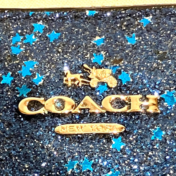 Coach Leather Glitter Blue Star Compact Wallet F23448 in Good Condition