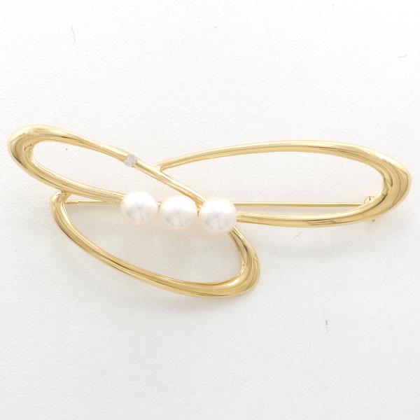 K18 Yellow Gold Brooch with Akoya Pearl and Diamond in Pristine Condition