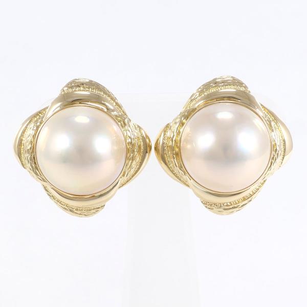 K18 Yellow Gold Earrings with Mabe Pearl, 10.2g in Excellent Condition