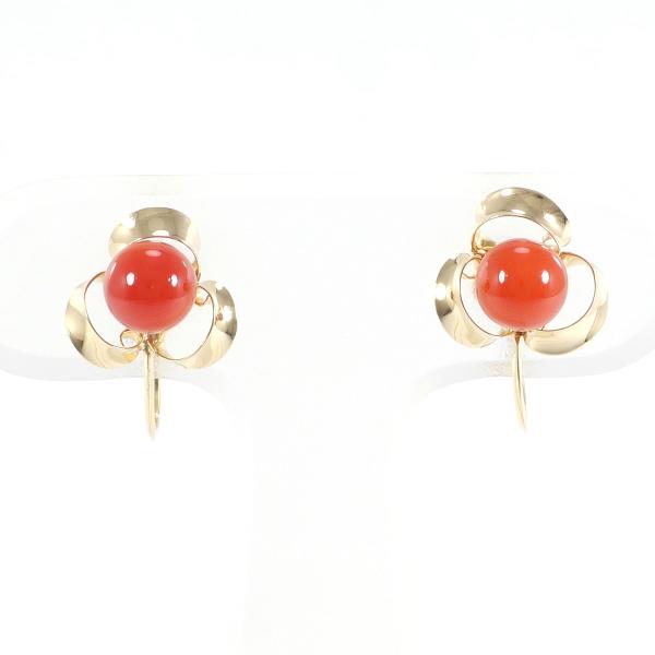 K18 Yellow Gold Coral Earrings in Excellent Condition