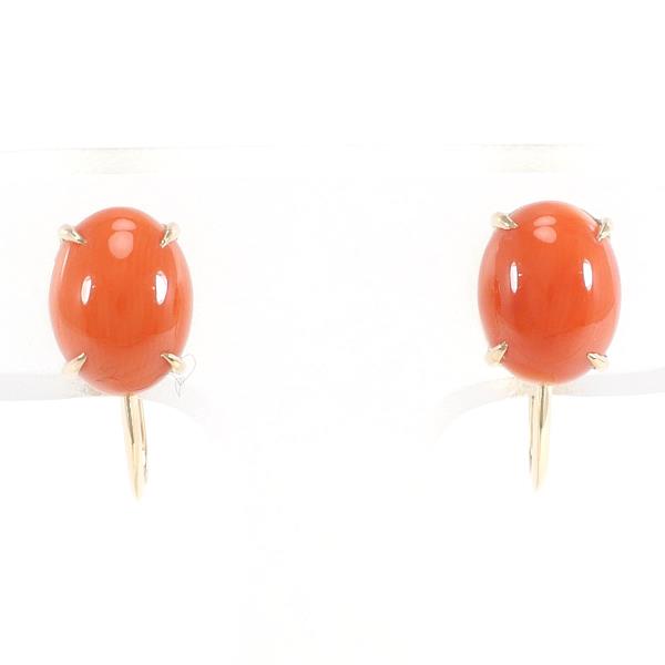 K18 Yellow Gold Coral Earrings in Excellent Condition