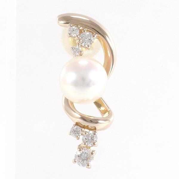 K18 Pink Gold Pearl Diamond Earring in Great Condition