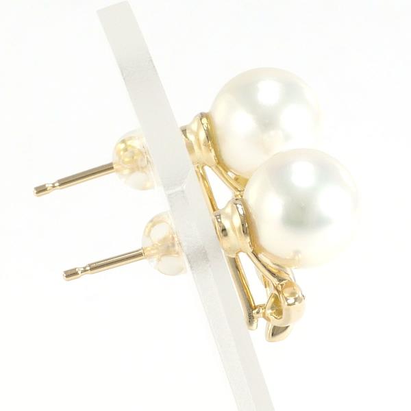 K18 Yellow Gold Pearl Earrings with Diamonds in Great Condition