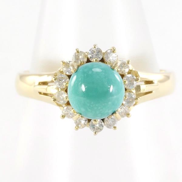 K18 Yellow Gold Ring with Larimar and Diamond in Excellent Condition